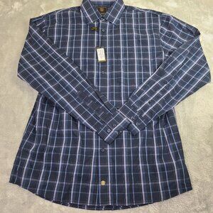 F/X FUSION Shirt Mens XL Blue/Black Plaid Long Sleeve  Button‎ Down Sz M NWT